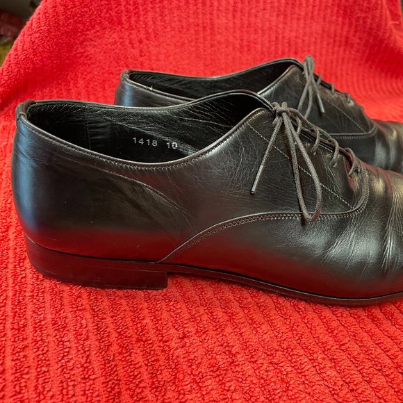 Prada Mens Leather Cap Toe Oxford Upper & Out Soles Lace Up Black Made In Italy - Picture 2 of 16